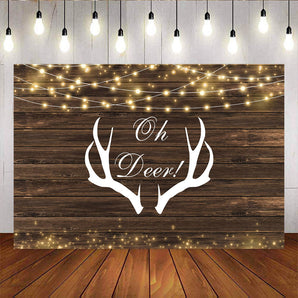 Mocsicka Wooden Floor Backdrop Antlers Glowing Dots Baby Shower Decor Prop-Mocsicka Party