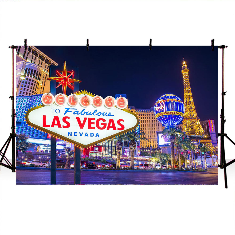 Welcome to Fabulous Las Vegas Backdrop Night Cityscape Photo