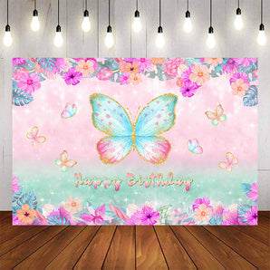 Mocsicka Butterflies and Flowers Happy Birthday Backgrounds-Mocsicka Party