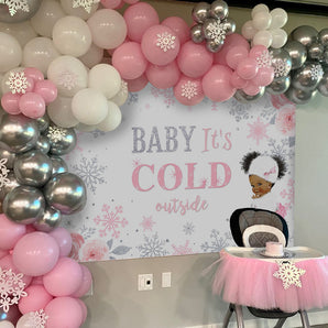 Mocsicka Baby It's Cold Outside Pink Girl Baby Shower Backdrop-Mocsicka Party