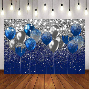 Mocsicka Balloons and Sliver Dots Happy Birthday Backdrop-Mocsicka Party