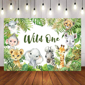 Mocsicka Jungle Wild Animals Happy 1st Birthday Backdrop-Mocsicka Party